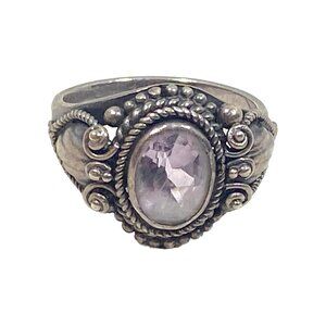 Bali 925 Cocktail Ring 6.25 Sterling Silver Lavender Amethyst Ethnic Boho VTG